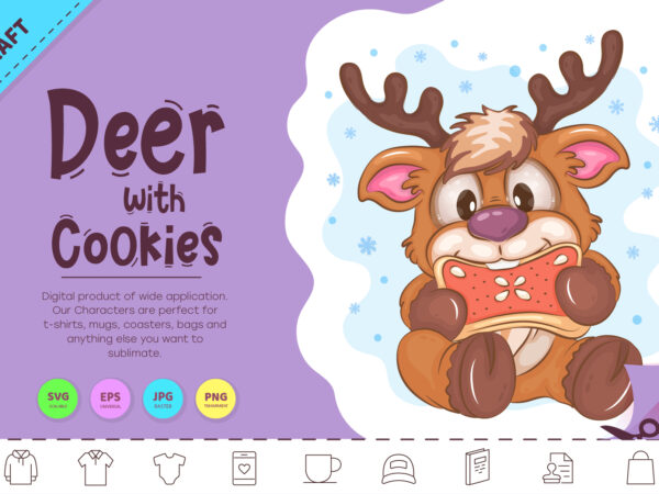 Cartoon Deer with Cookies. Clipart t shirt vector file