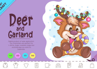 Cartoon Deer with Garland. Clipart.