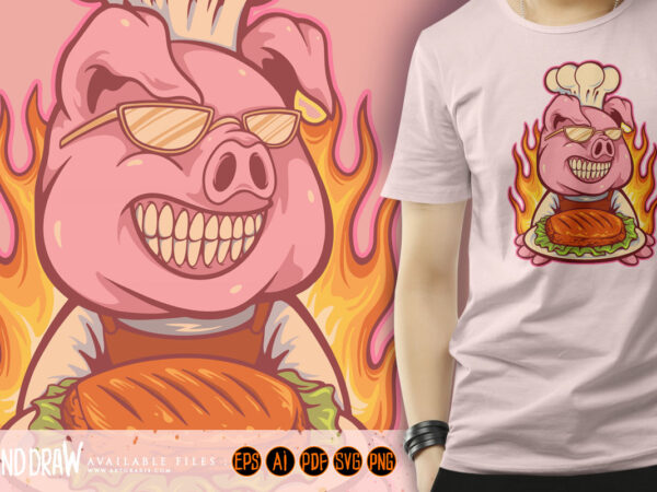 Chef pig meat bbq mascot illustration t shirt vector file