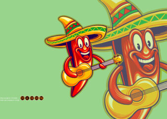 Chilli pepper cinco de mayo mexican guitar illustrations