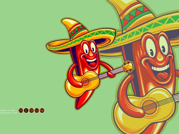 Chilli pepper cinco de mayo mexican guitar illustrations t shirt vector file