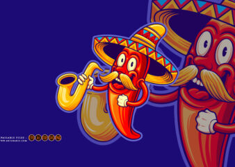 Cinco de mayo mexican mustache chilli trumpet logo illustrations