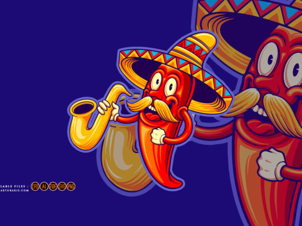 Cinco de mayo mexican mustache chilli trumpet logo illustrations t shirt vector file