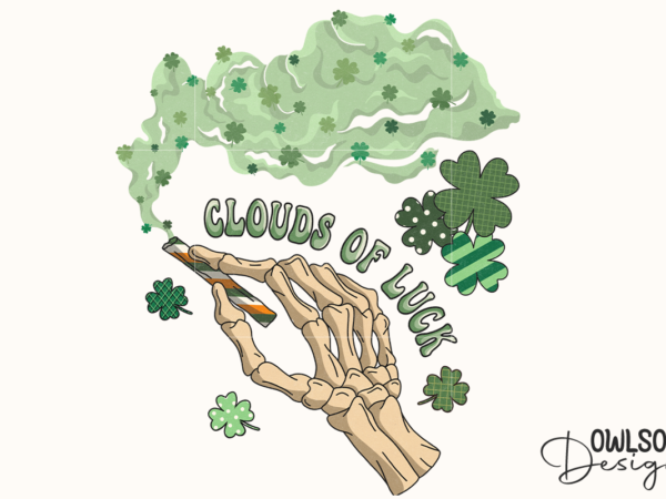 Clouds of luck skeleton patricks day png t shirt vector file