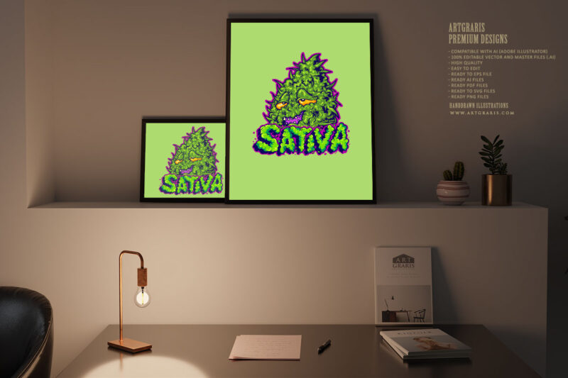 Weed leaf sativa text illustrations
