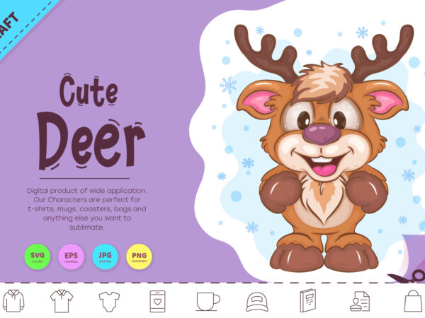 Cute cartoon deer. clipart t shirt vector file