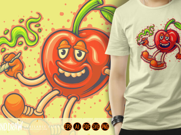 Cute cherry smoking cannabis logo illustrations t shirt vector file