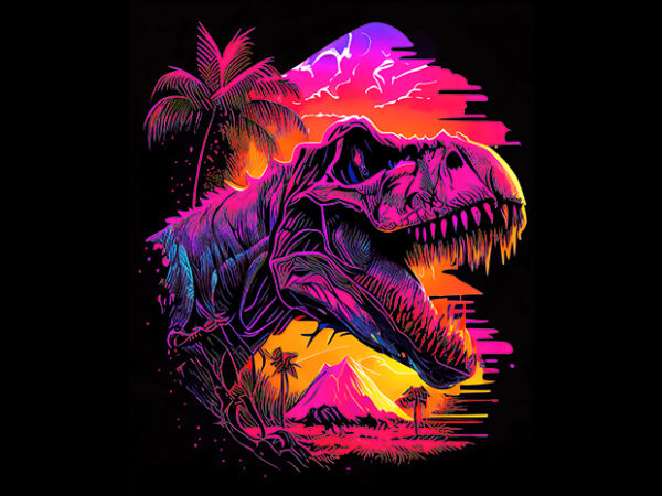Dinosaurs t-rex synthwave t shirt vector illustration