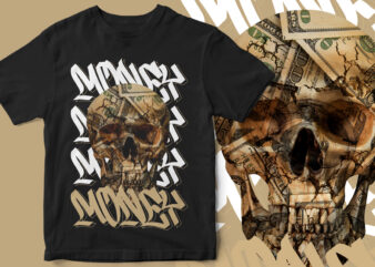 Dollar, Skull, Streetwear, T-Shirt Design, Skull Graphic T-Shirt Design, Skull vector