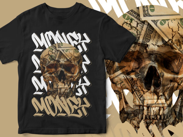 Dollar, skull, streetwear, t-shirt design, skull graphic t-shirt design, skull vector