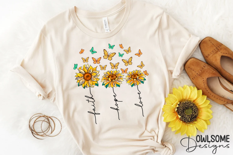 Faith Hope Love Sunflower PNG Sublimation