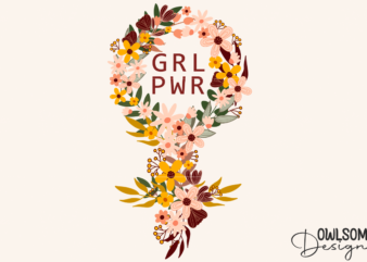 Feminist Girl Power Floral Symbol PNG t shirt graphic design