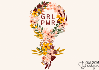 Feminist Girl Power Floral Symbol PNG