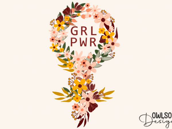 Feminist girl power floral symbol png t shirt graphic design