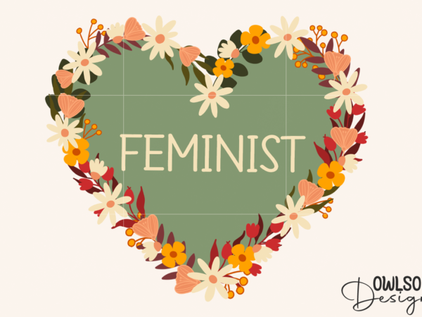 Feminist heart with florals png design
