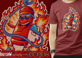 Flaming fire hydrant spray with sunglasses illustrations