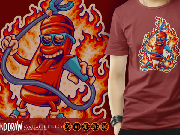 Flaming fire hydrant spray with sunglasses illustrations t shirt graphic design