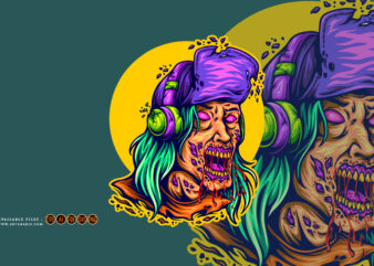 Funky zombie scary face illustration
