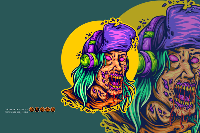 Funky zombie scary face illustration