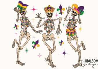 Funny Skeleton Dancing Mardi Gras PNG