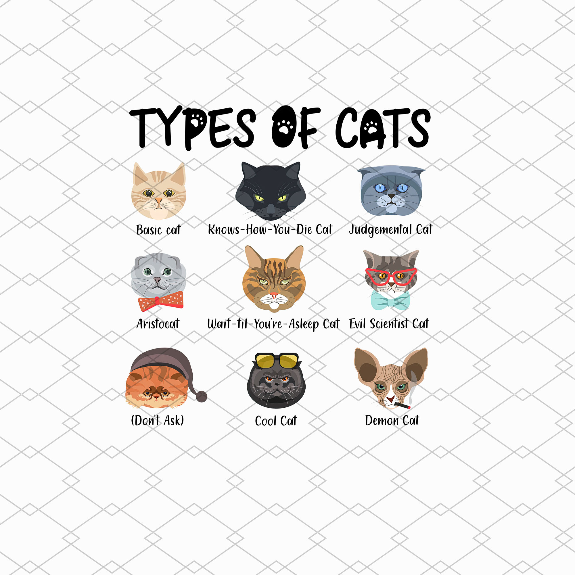 Funny Types Of Cats Cat Breeds Cat Lovers Judgemental Cat NL - Buy t-shirt designs Funny Types Of Cats Cat Breeds Cat Lovers Judgemental Cat NL - Buy t-shirt designs