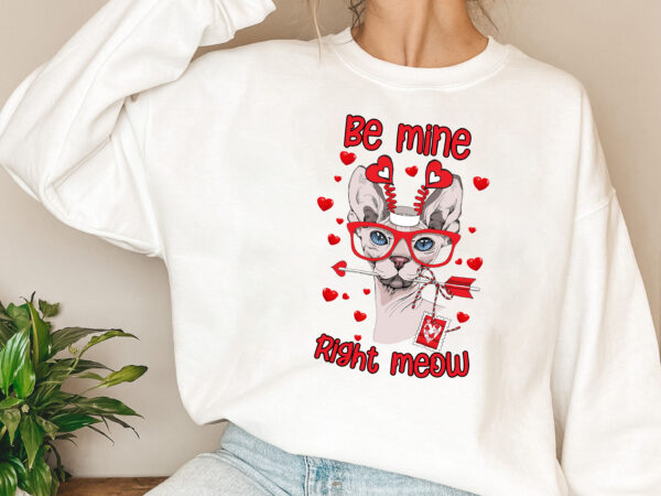 Funny valentines be mine right meow cute cat lovers nl t shirt graphic design