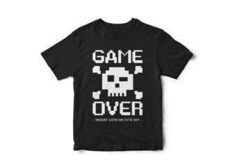 Game Over Insert coin, Gamer t-shirt design, Gamer, Gamer vector t-shirt, typography, skull face, pixelated