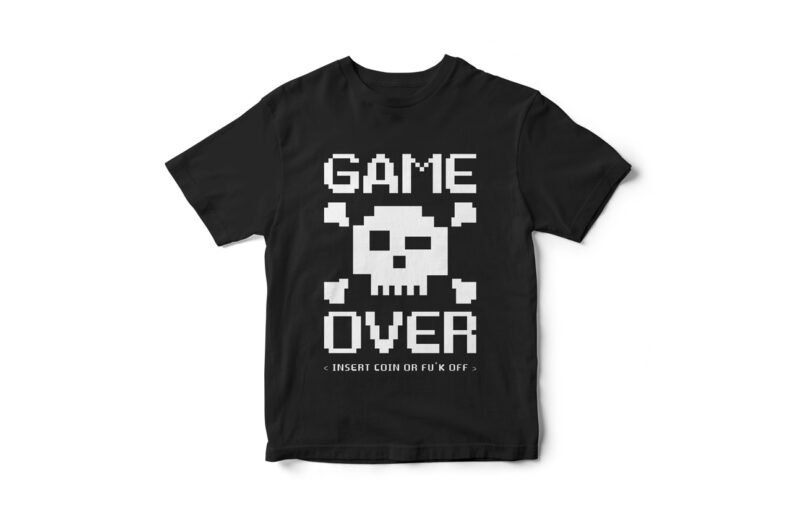 Game Over Insert coin, Gamer t-shirt design, Gamer, Gamer vector t-shirt, typography, skull face, pixelated