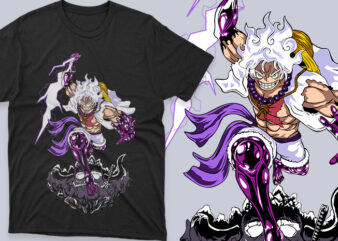 Premium Luffy Gear 5 One Piece Anime Vector T-shirt Design Template