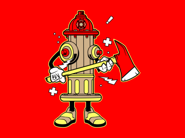 Hydrant fire fighter cartoon graphic t shirt