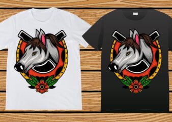 Horse and flower tattoo t-shirt design