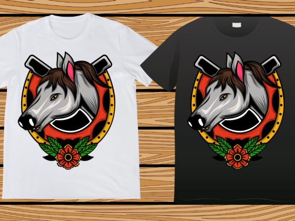 Horse and flower tattoo t-shirt design