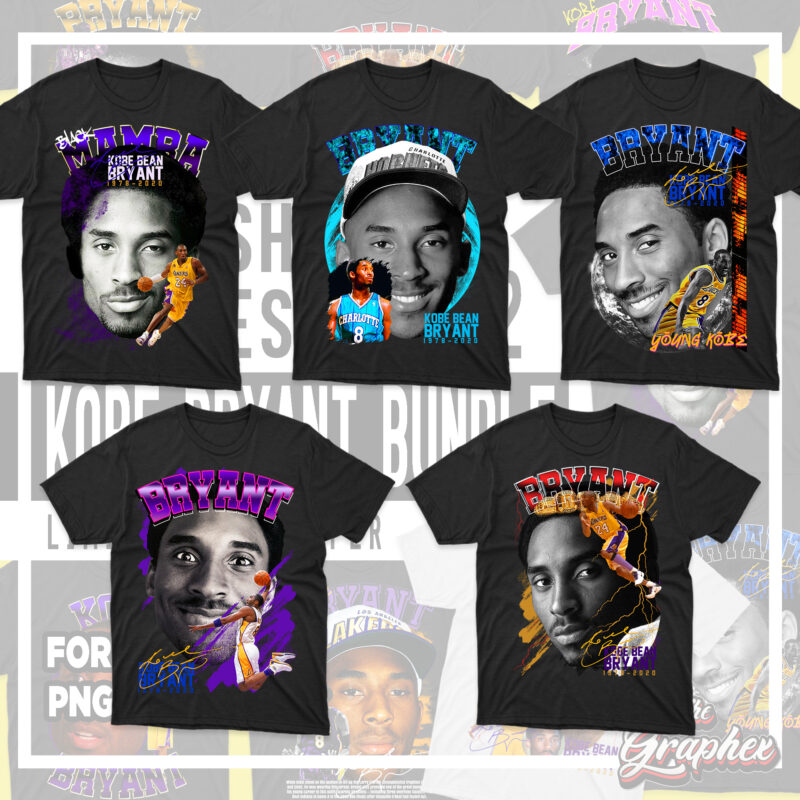 10 Kobe Bryant Basketball Bootleg T-shirt Designs Bundle #2 - Buy t ...