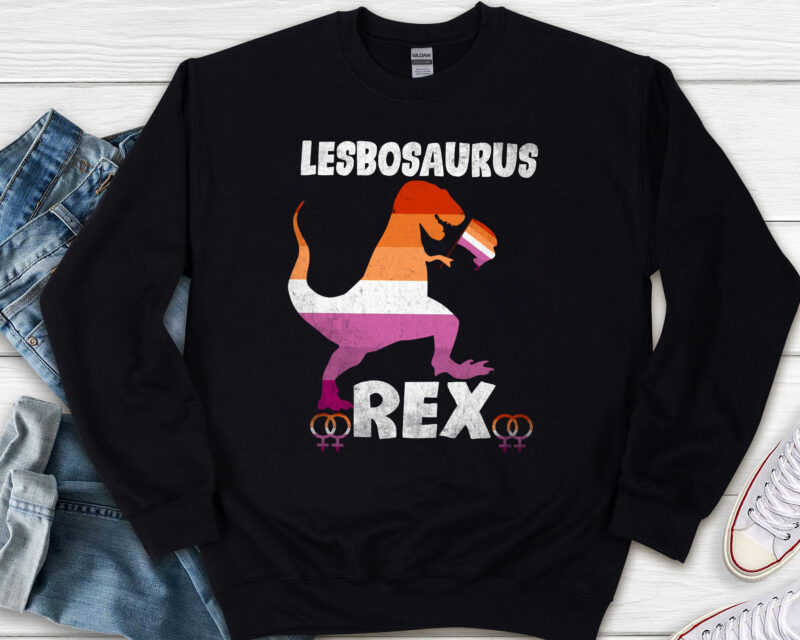 Lesbosaurus Rex Dinosaur In Rainbow Flag For Lesbian Pride NL 2