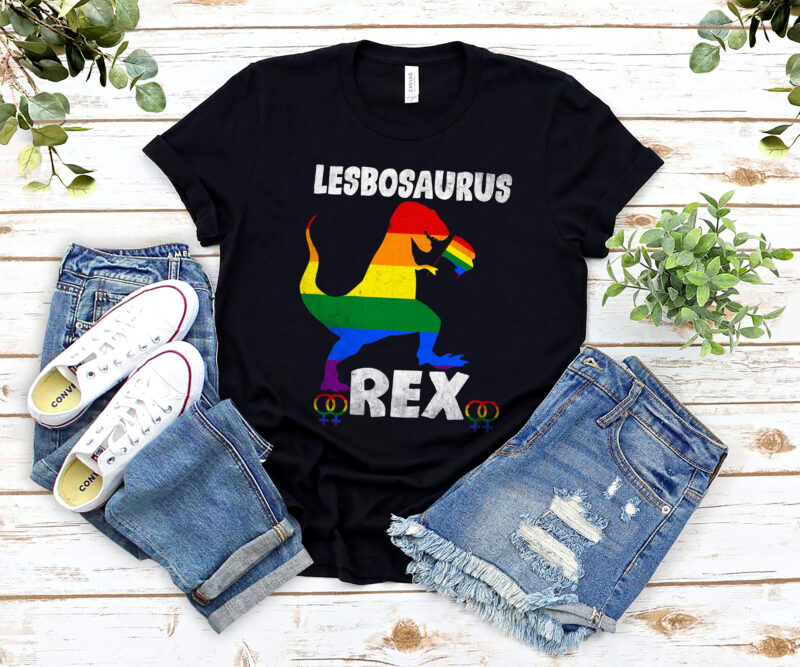 Lesbosaurus Rex Dinosaur In Rainbow Flag For Lesbian Pride NL