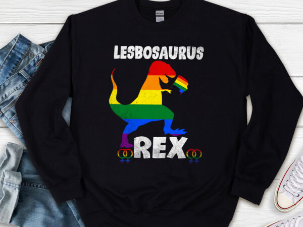 Lesbosaurus rex dinosaur in rainbow flag for lesbian pride nl t shirt vector graphic