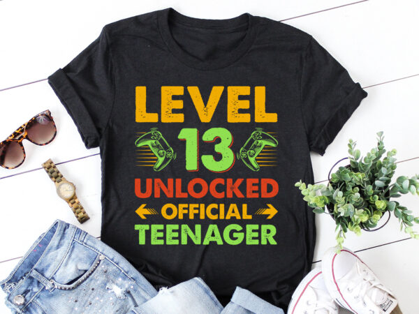 Level 13 unlocked official teenager 13th birthday gamer t-shirt design