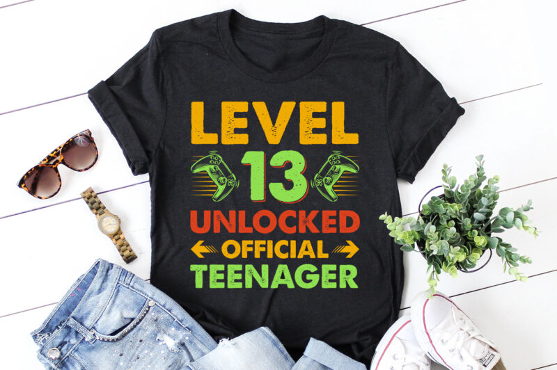 Level 13 Unlocked Official Teenager 13th Birthday Gamer T-Shirt Design