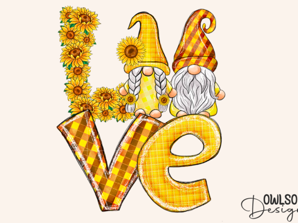 Love gnomes sunflower sublimation t shirt vector graphic