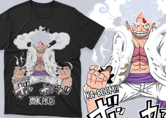 Premium Luffy Gear 5 Sun God Nika One Piece Anime Vector T-shirt Design Template
