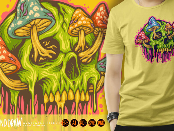 Magic mushrooms skull colorful illustrations t shirt designs for sale