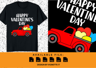 Happy valentine’s day shirt print template, valentine car vector illustration art with heart shape, Typography design for 14 February