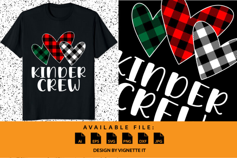 Kinder crew, Happy valentine shirt print template, heart plaid pattern vector art typography design, Copple shirt design