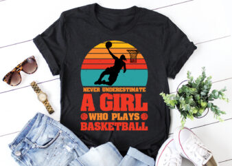 Never Underestimate A Girl Who Plays Basketball T-Shirt Design