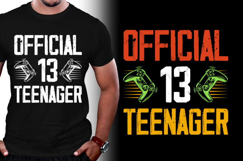 Official 13 Teenager Birthday Gamer T-Shirt Design