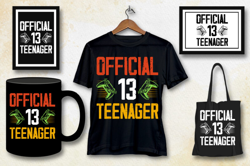 Official 13 Teenager Birthday Gamer T-Shirt Design