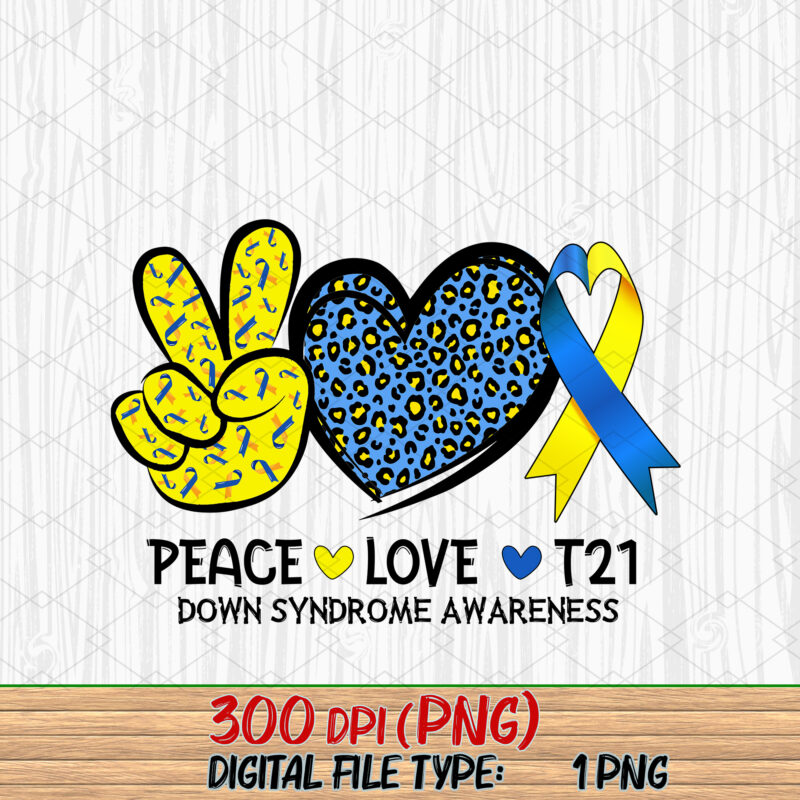 Peace Love Cure Blue _ Yellow Ribbon Down Syndrome Awareness NC