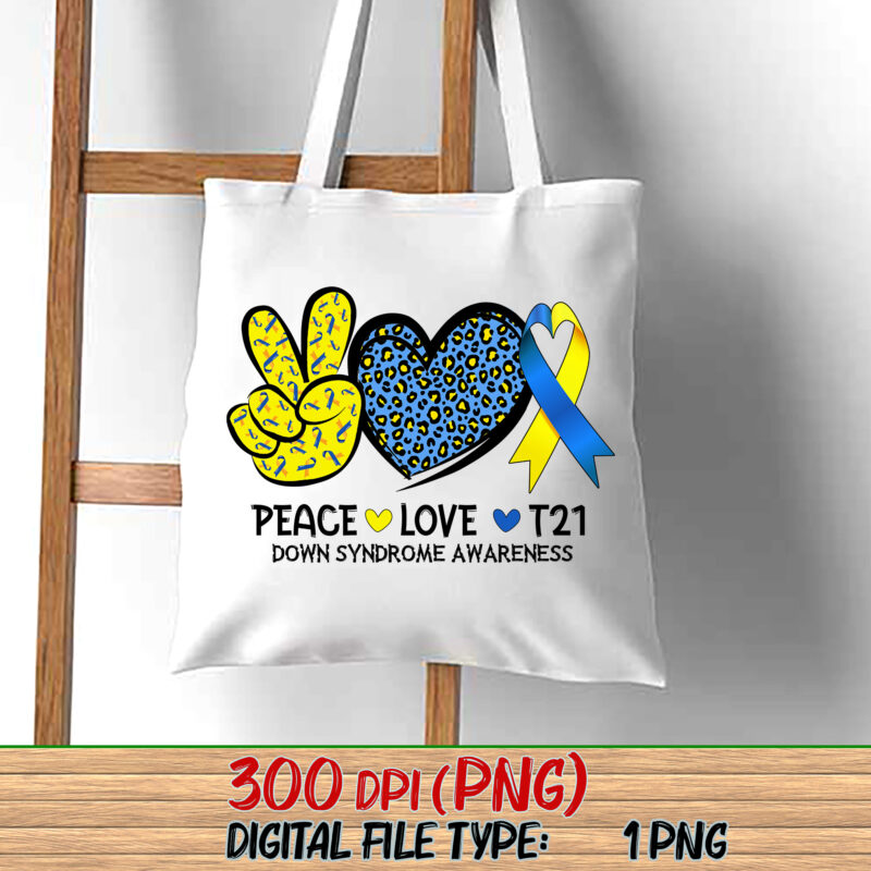 Peace Love Cure Blue _ Yellow Ribbon Down Syndrome Awareness NC