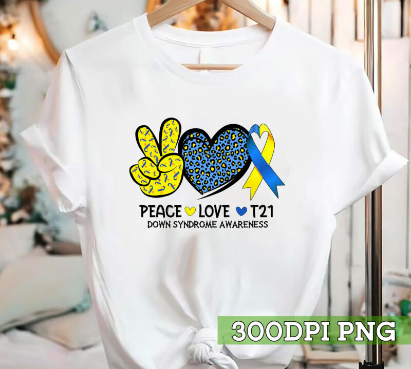 Peace Love Cure Blue _ Yellow Ribbon Down Syndrome Awareness NC