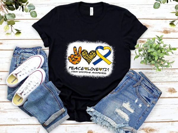 Peace love cure blue _ yellow ribbon down syndrome awareness nl t shirt illustration Peace love cure blue _ yellow ribbon down syndrome awareness nl t shirt illustration